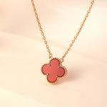 18K Gold Plated Sterling Silver Red Onyx Four - Leaf Clover Pendant Necklace (0.3oz)