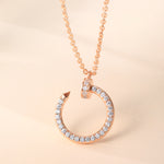 Rose Gold Plated Sterling Silver Cubic Zirconia Crescent Hoop Pendant Necklace