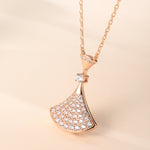 Rose Gold Plated Sterling Silver Cubic Zirconia Fan - Shaped Pendant Necklace