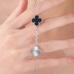 Sterling Silver Black Four - Leaf Clover Bracelet(7.48inch,0.3oz)