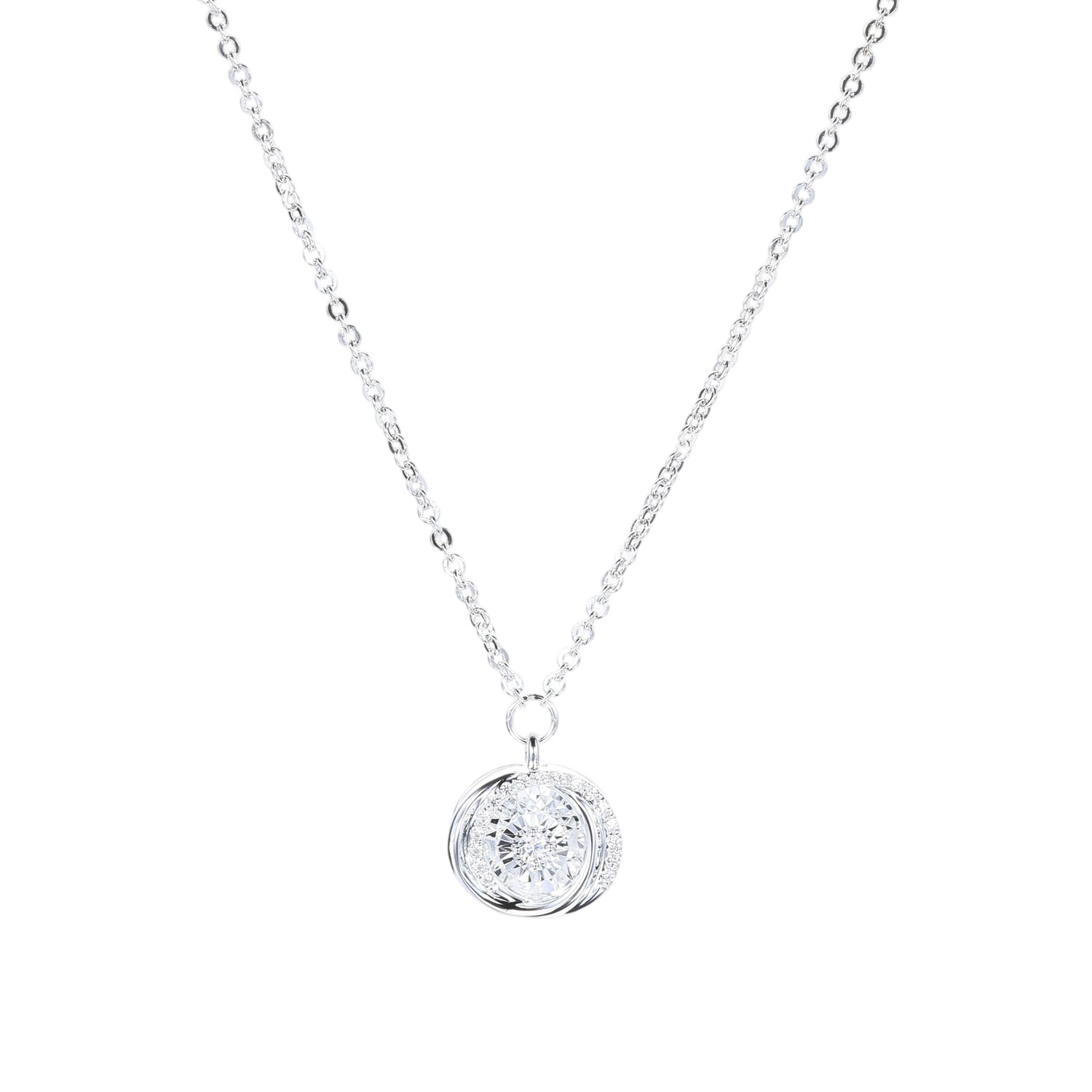 Sterling Silver Cubic Zirconia Circular Sparkle Dancing Diamonds Pendant Necklace