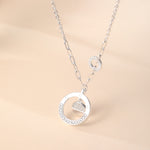Sterling Silver Cubic Zirconia Double - Circle Pendant Necklace