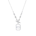 Sterling Silver Cubic Zirconia Embellished Double - Loop Logo Pendant Necklace