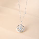 Sterling Silver Cubic Zirconia Embellished Four - Leaf Clover Circular Pendant Necklace