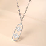 Sterling Silver Cubic Zirconia Embellished Four - Leaf Clover Oval Pendant Necklace