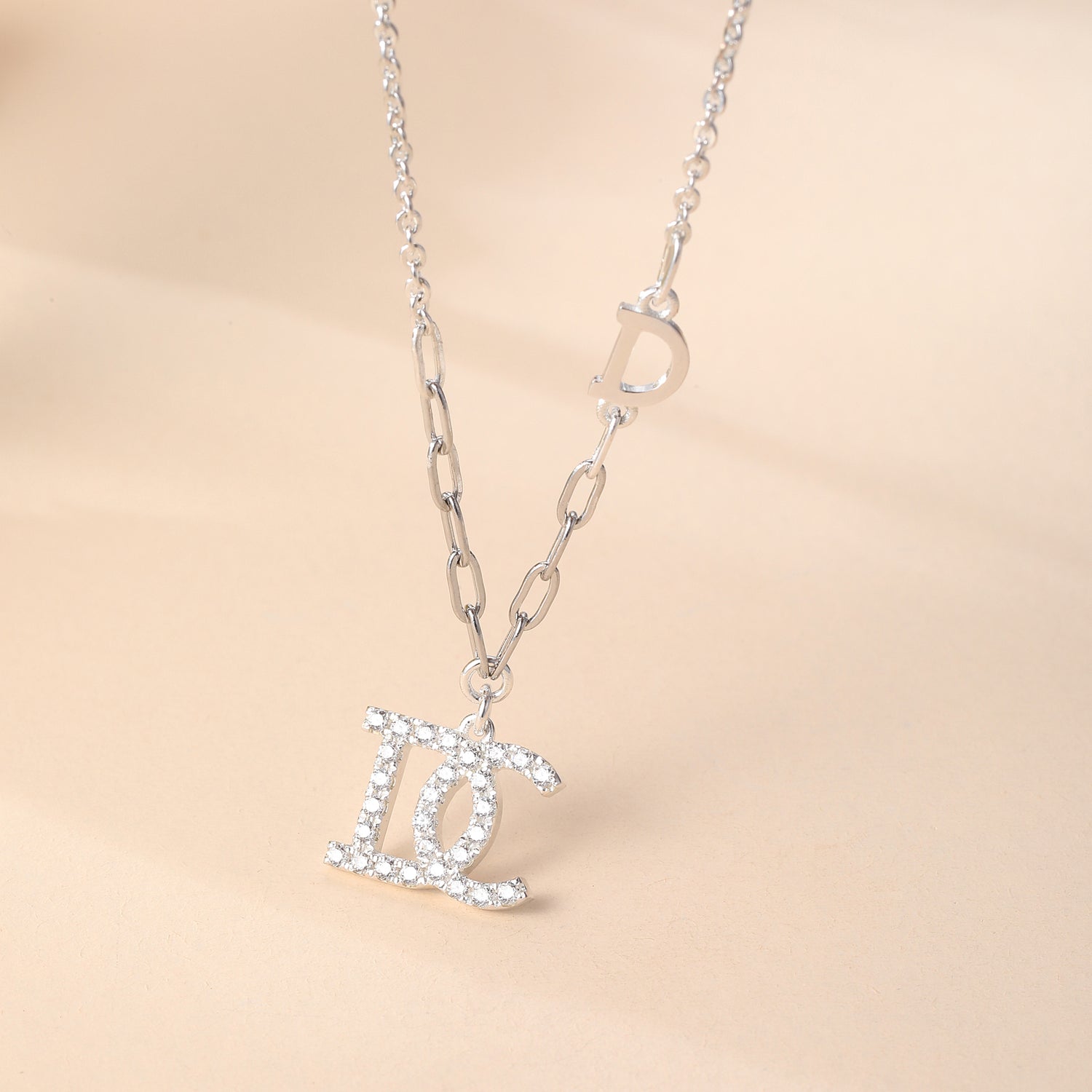 Sterling Silver Cubic Zirconia Embellished Initial Pendant Necklace -