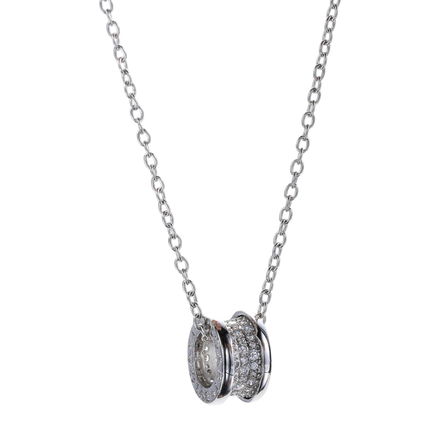 Sterling Silver Cubic Zirconia Encrusted Cylindrical Pendant Necklace