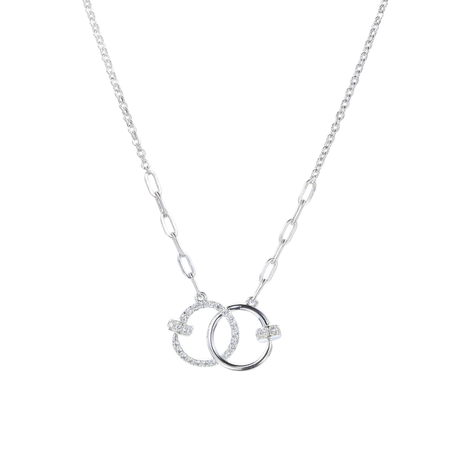 Sterling Silver Cubic Zirconia Interlocking Circles Pendant Necklace