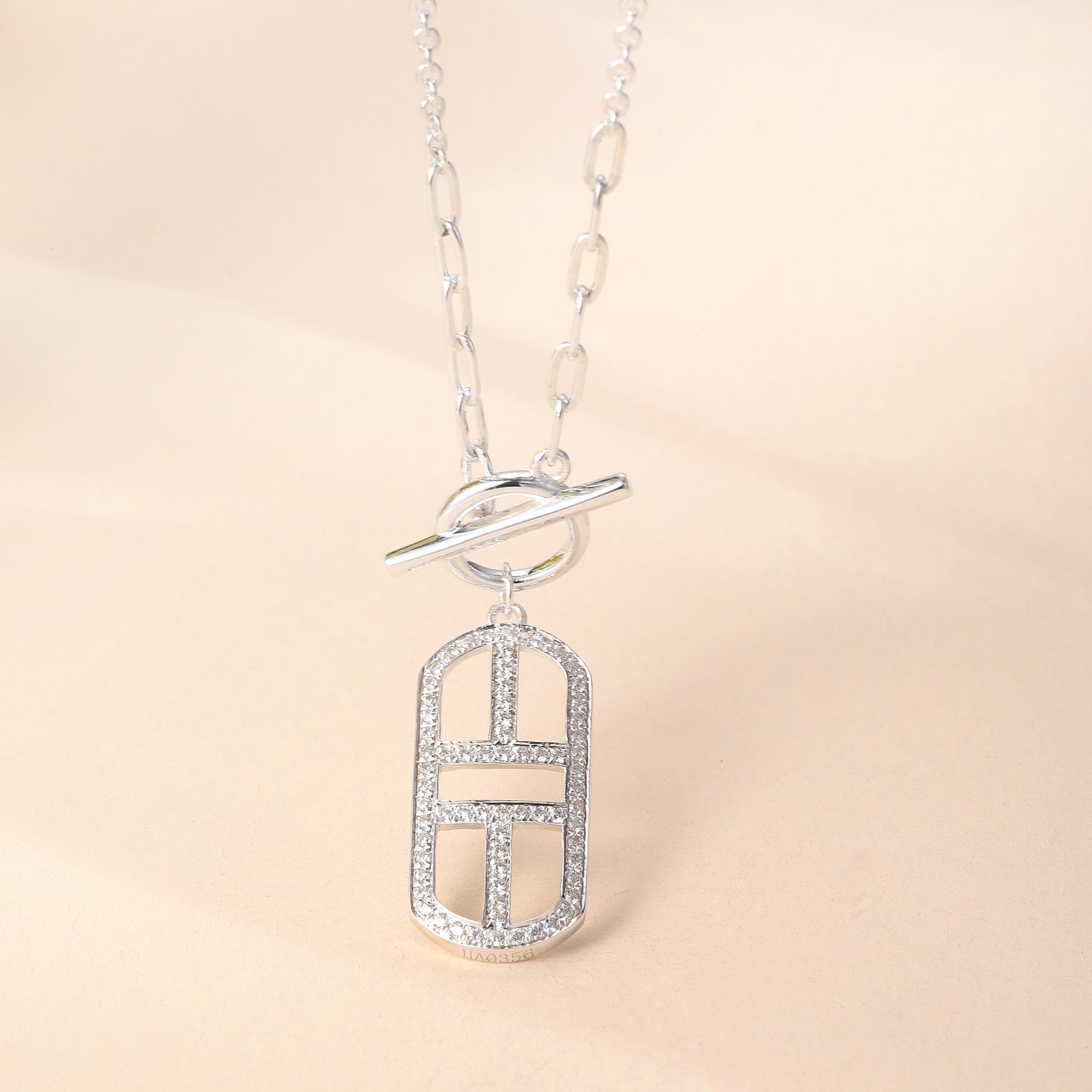 Sterling Silver Cubic Zirconia Toggle Clasp Geometric Pendant Necklace