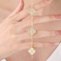 18K Gold Plated Sterling Silver Cubic Zirconia Four - Leaf Clover Bracelet（7.48inch,0.3oz）