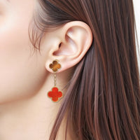 18K Gold Plated Sterling Silver Four - Leaf Clover Dangle Earrings（0.36oz）