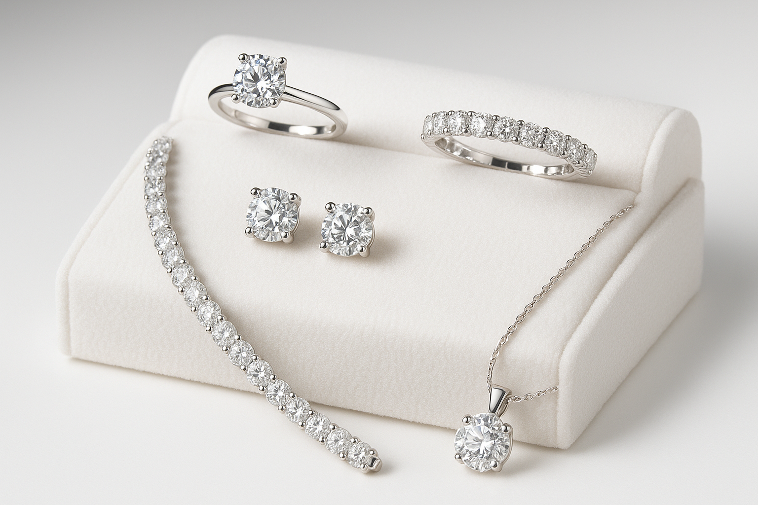 Diamond ring, wedding leave, necklace, bracelet, earrings, ear studs, jewelry