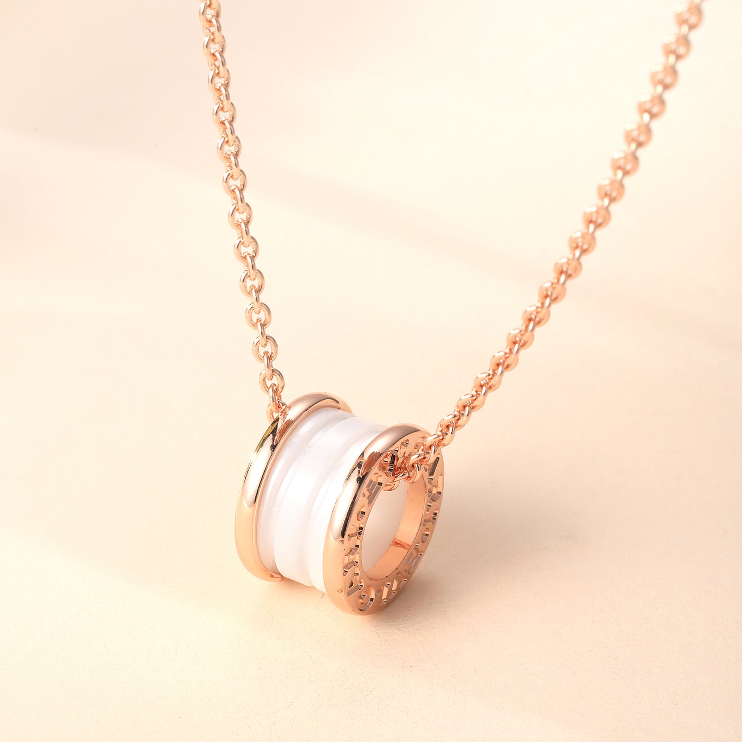 Rose Gold Plated Sterling Silver Cubic Zirconia Accent Circular Pendant Necklace