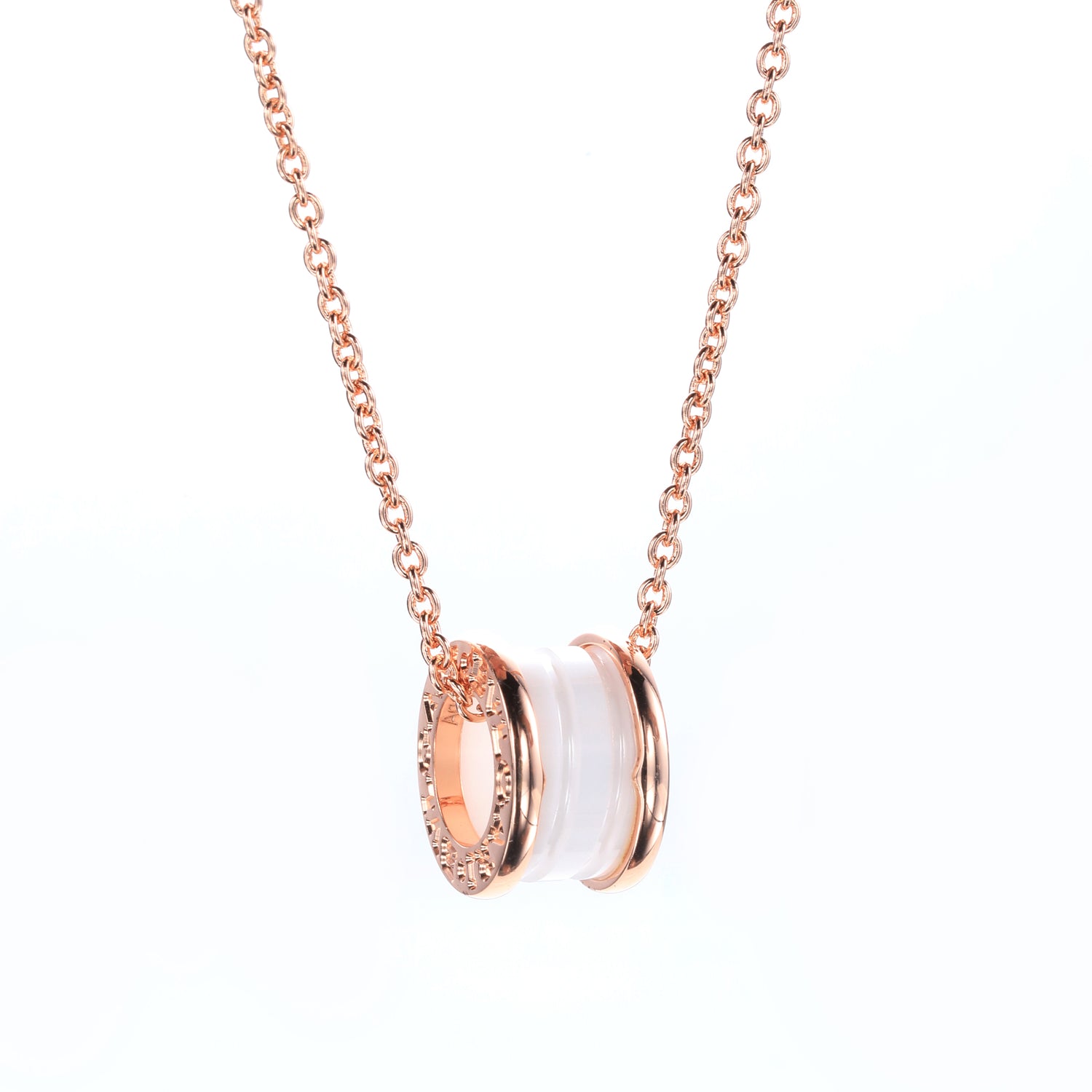 Rose Gold Plated Sterling Silver Cubic Zirconia Accent Circular Pendant Necklace
