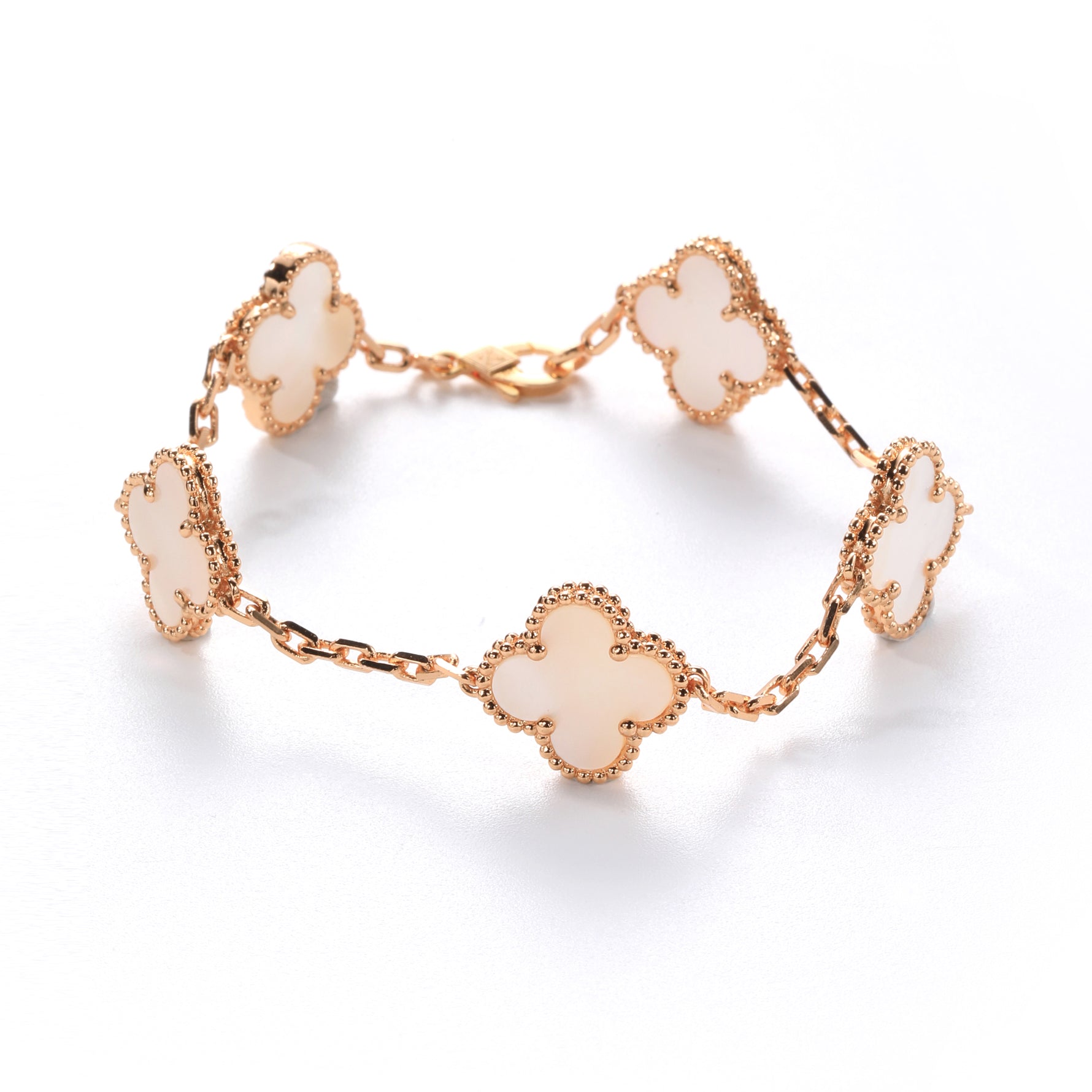 Rose Gold Plated Sterling Silver Mother - of - Pearl Four - Leaf Clover Bracelet（7.48inch,0.3oz） - 