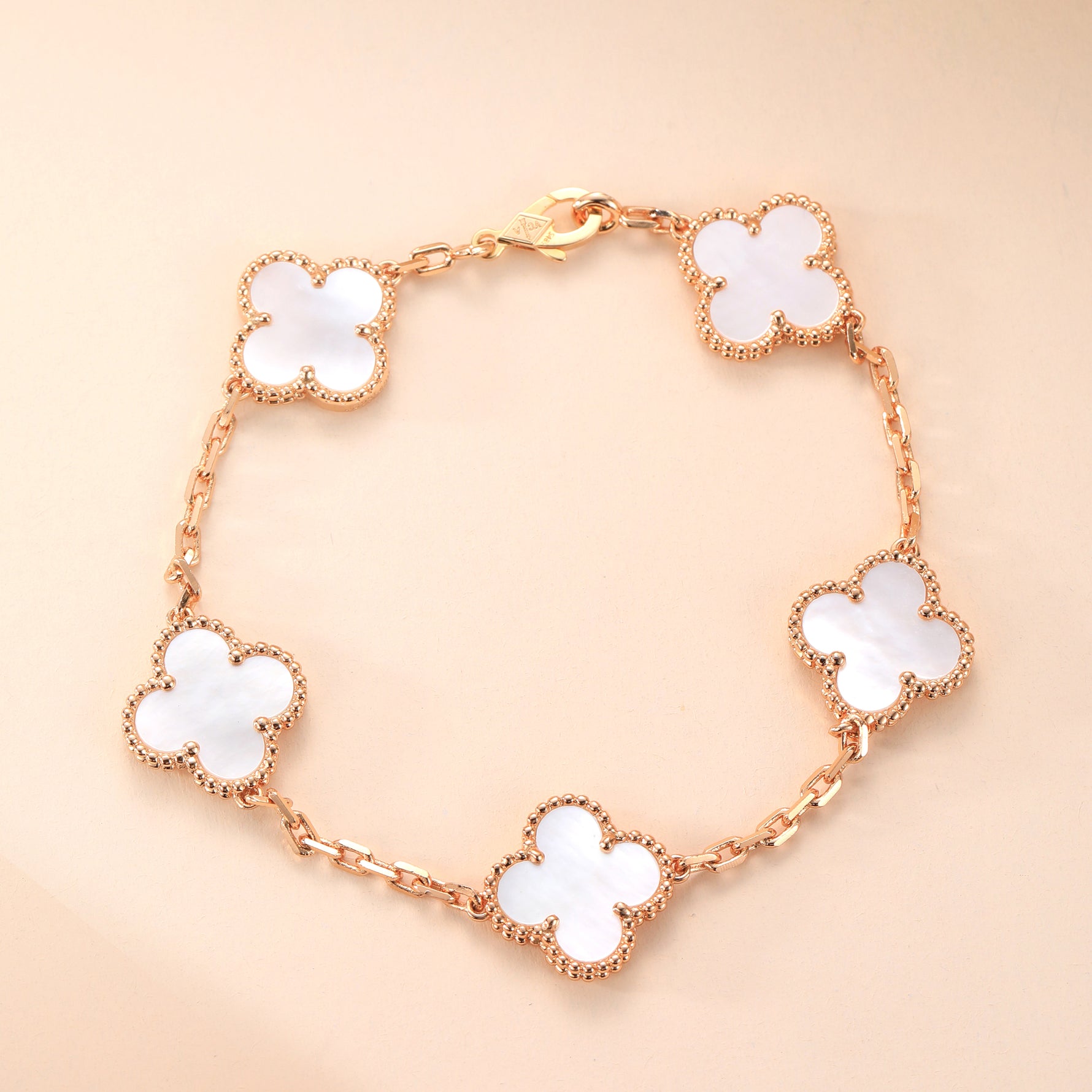 Rose Gold Plated Sterling Silver Mother - of - Pearl Four - Leaf Clover Bracelet（7.48inch,0.3oz） - 