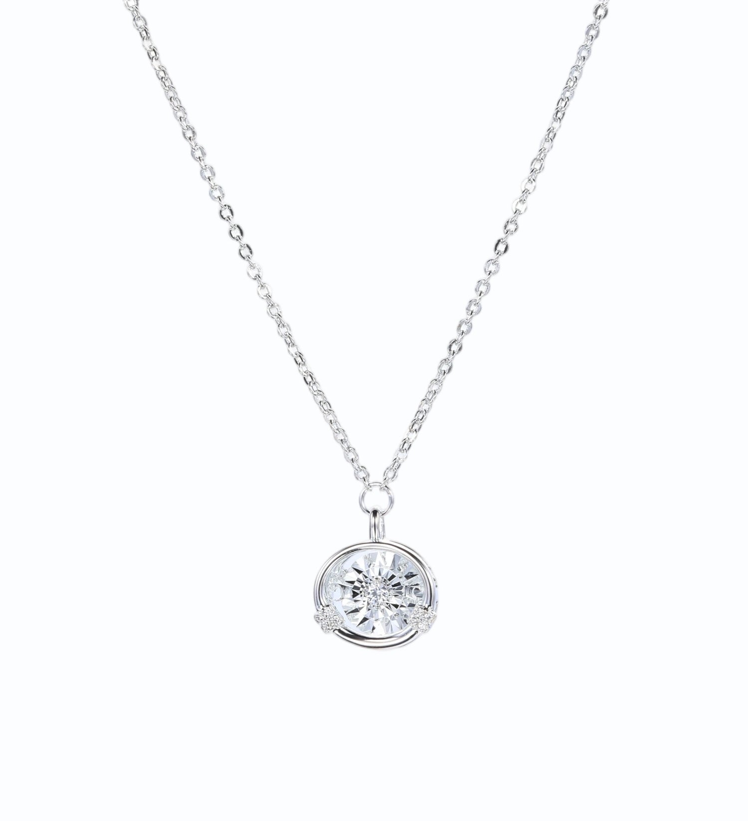 Sterling Silver Cubic Zirconia Circular Sparkle Pendant Necklace