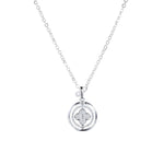 Sterling Silver Cubic Zirconia Embellished Four - Leaf Clover Circular Pendant Necklace - 