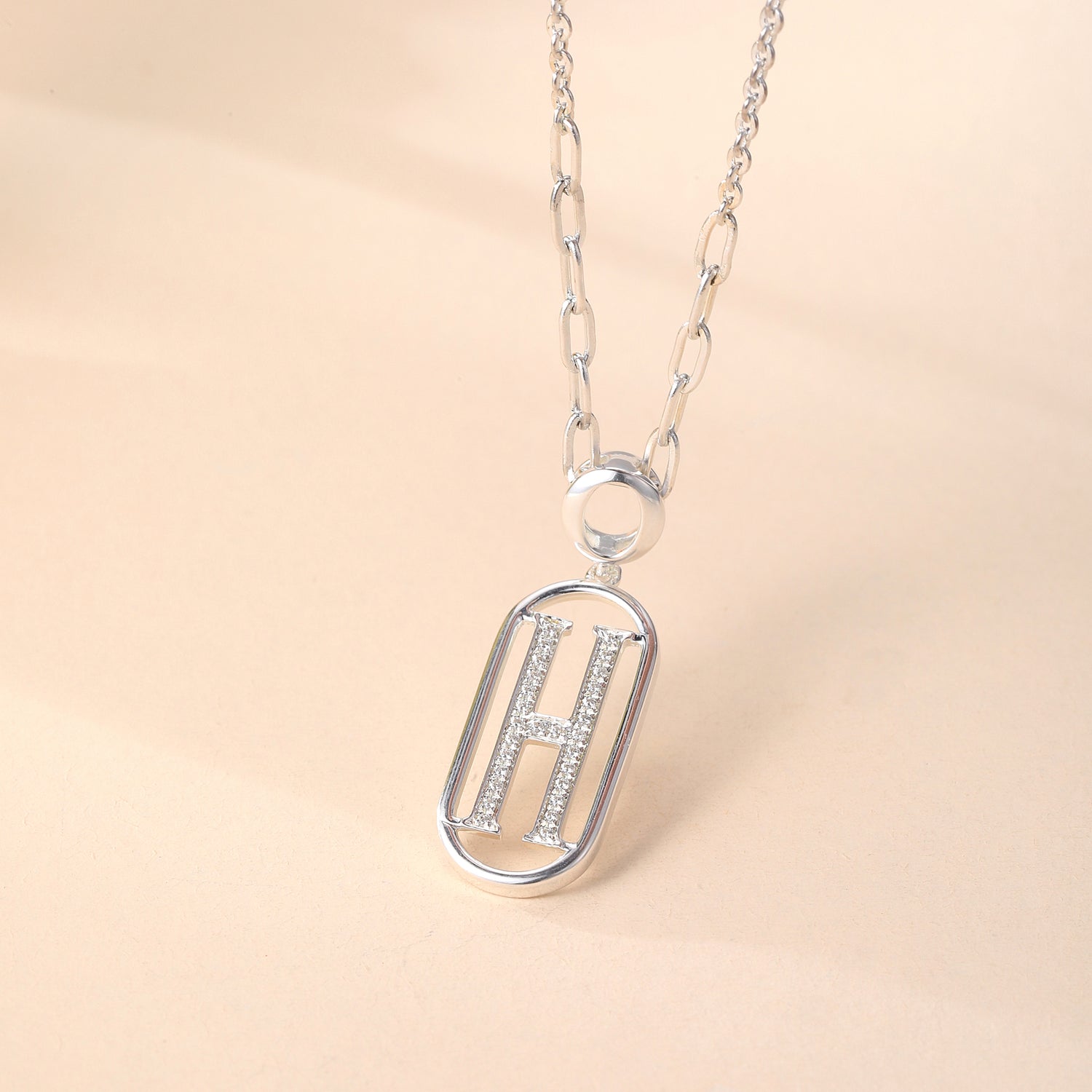 Sterling Silver Cubic Zirconia Embellished "H" Pendant Necklace