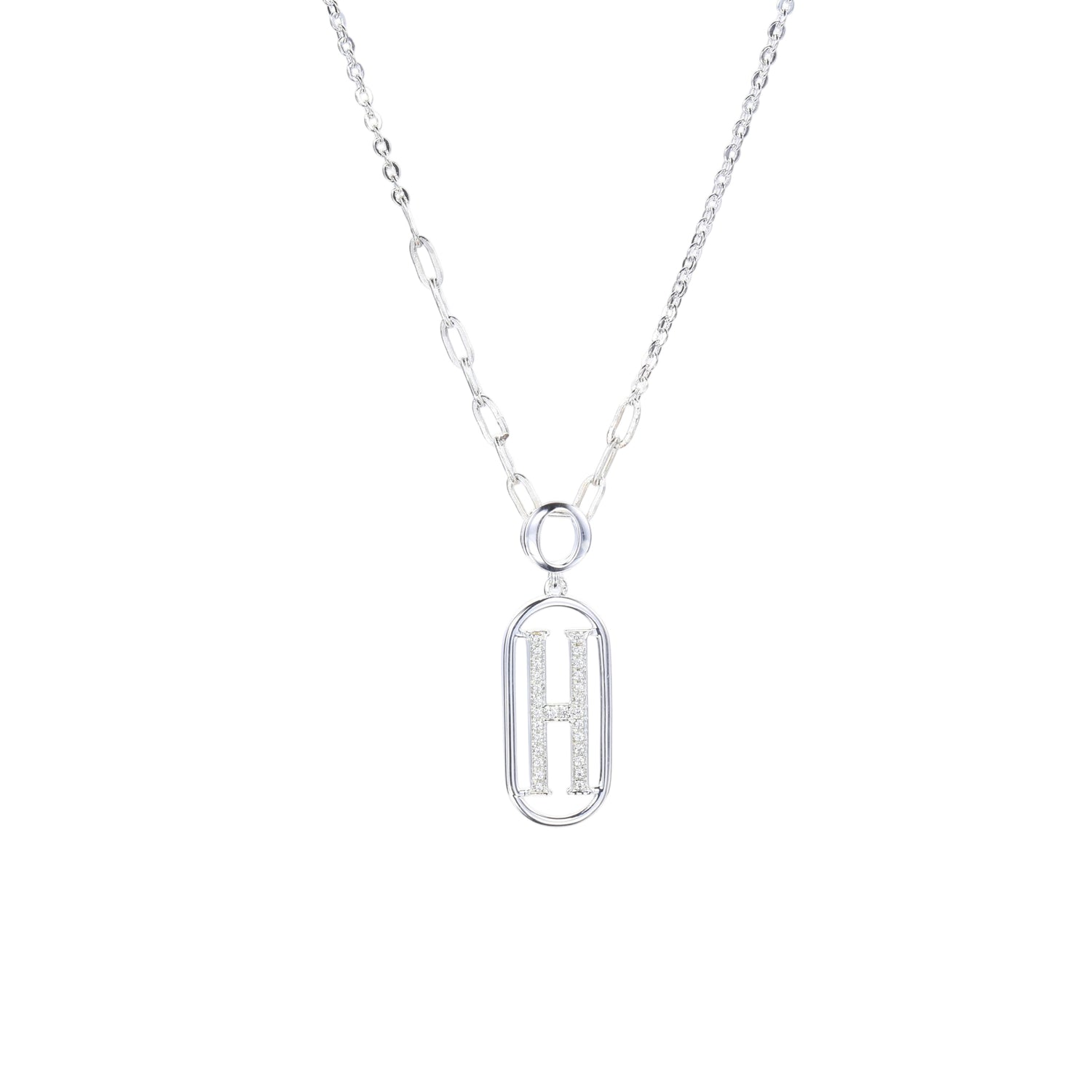 Sterling Silver Cubic Zirconia Embellished "H" Pendant Necklace