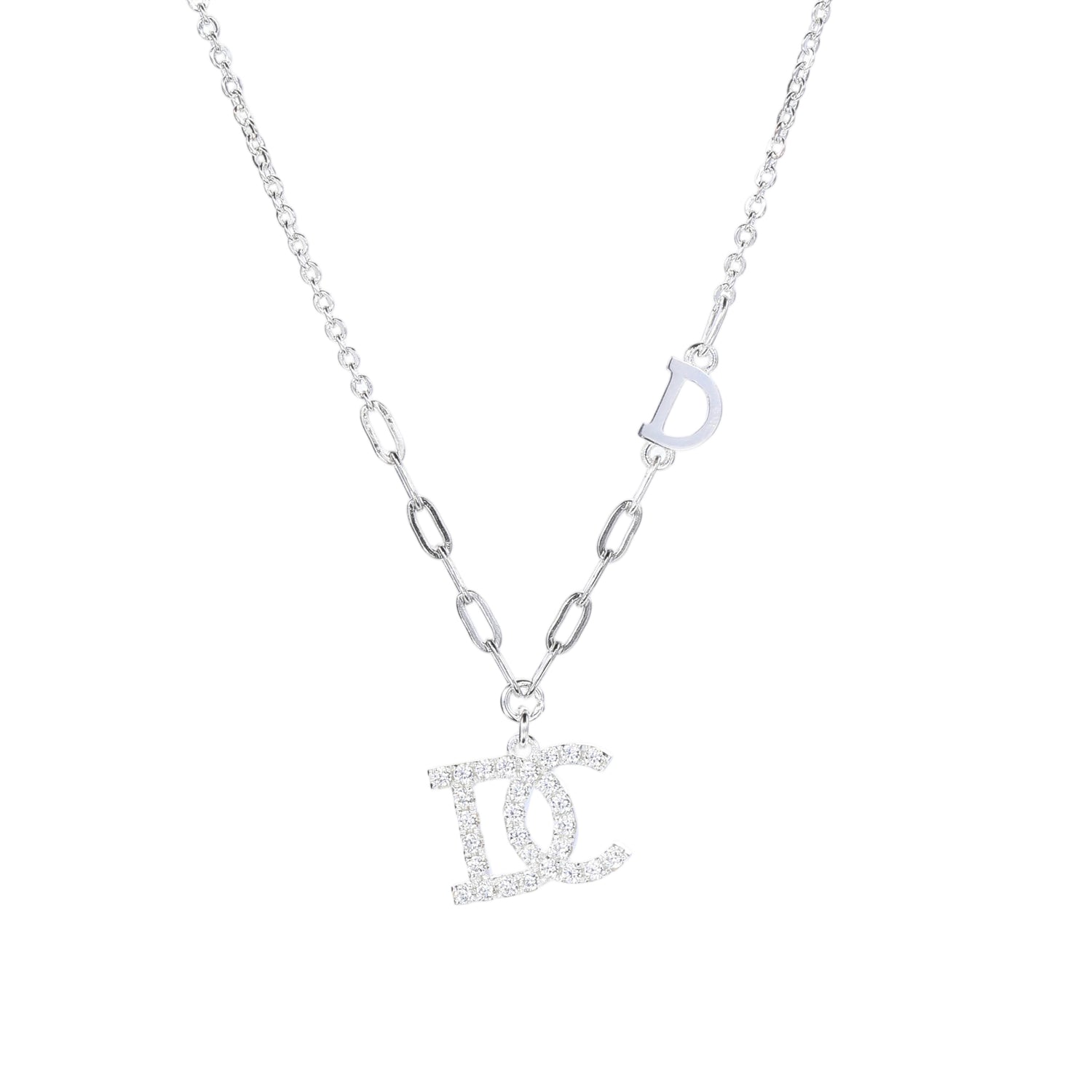 Sterling Silver Cubic Zirconia Embellished Initial Pendant Necklace - 