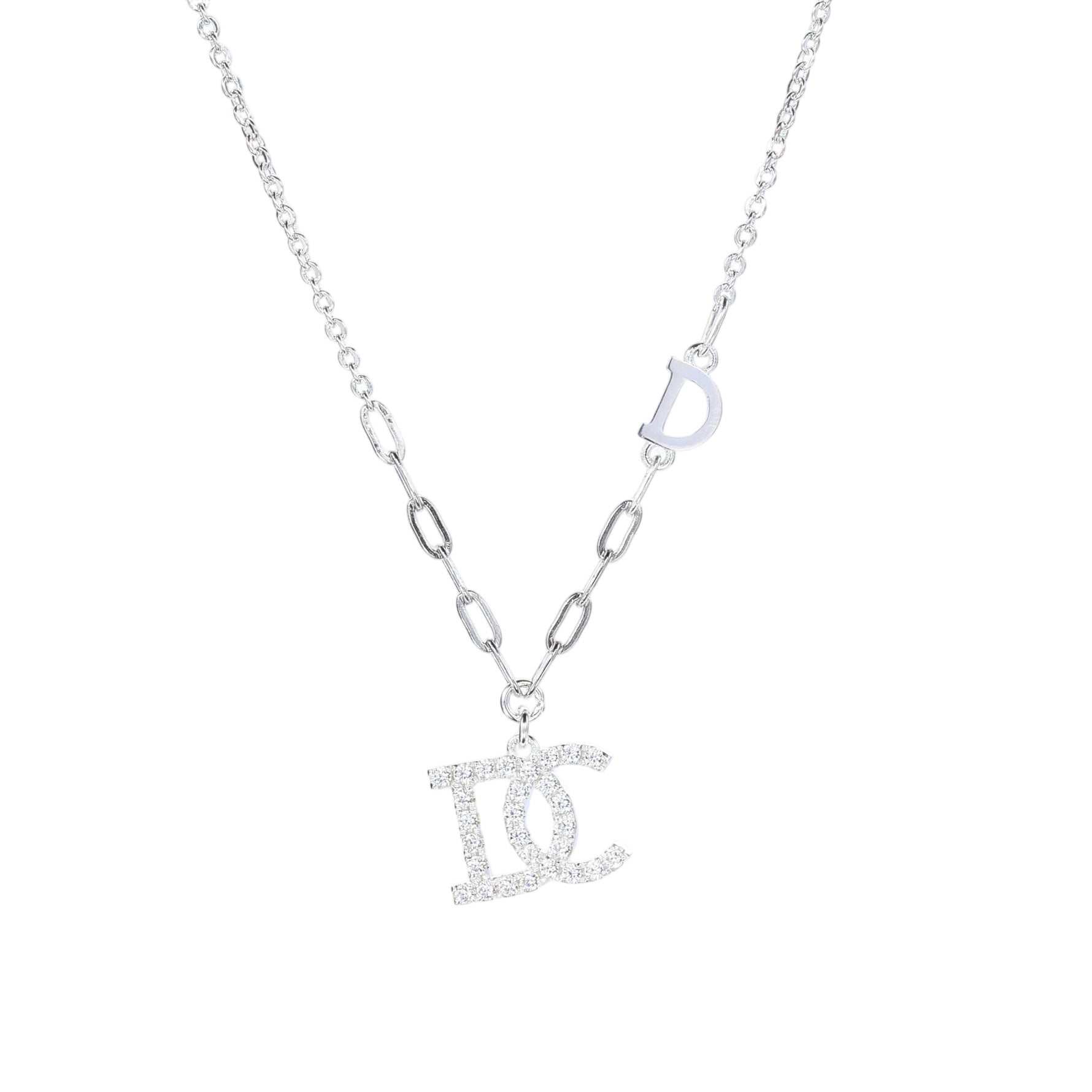 Sterling Silver Cubic Zirconia Embellished Initial Pendant Necklace - 