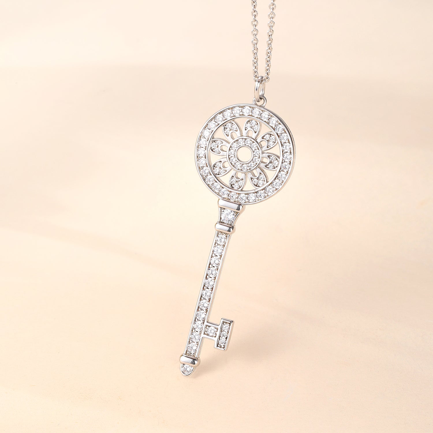 Sterling Silver Cubic Zirconia Embellished Key - Shaped Pendant Necklace