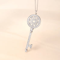 Sterling Silver Cubic Zirconia Embellished Key - Shaped Pendant Necklace