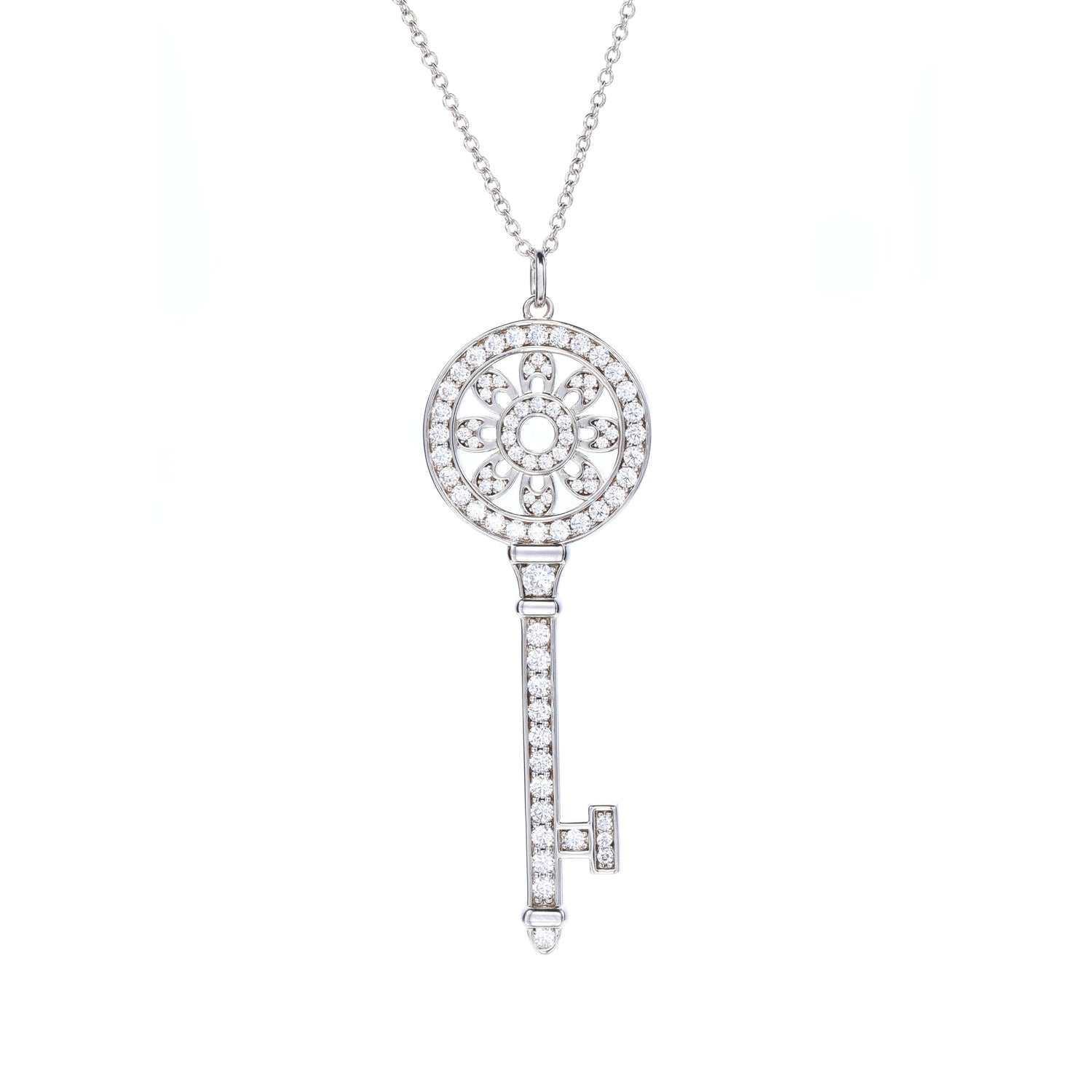 Sterling Silver Cubic Zirconia Embellished Key - Shaped Pendant Necklace