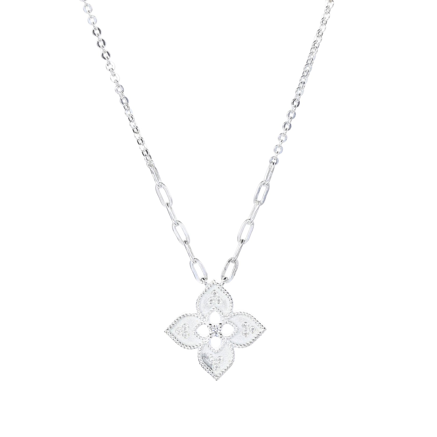 Sterling Silver Cubic Zirconia Four - Leaf Clover Pendant Necklace