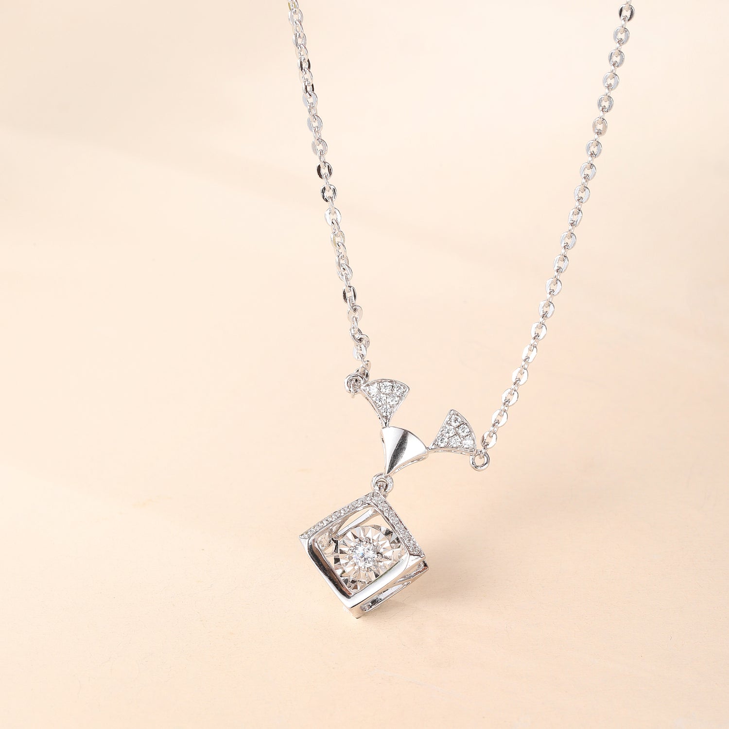 Sterling Silver Cubic Zirconia Geometric Sparkle Pendant Necklace