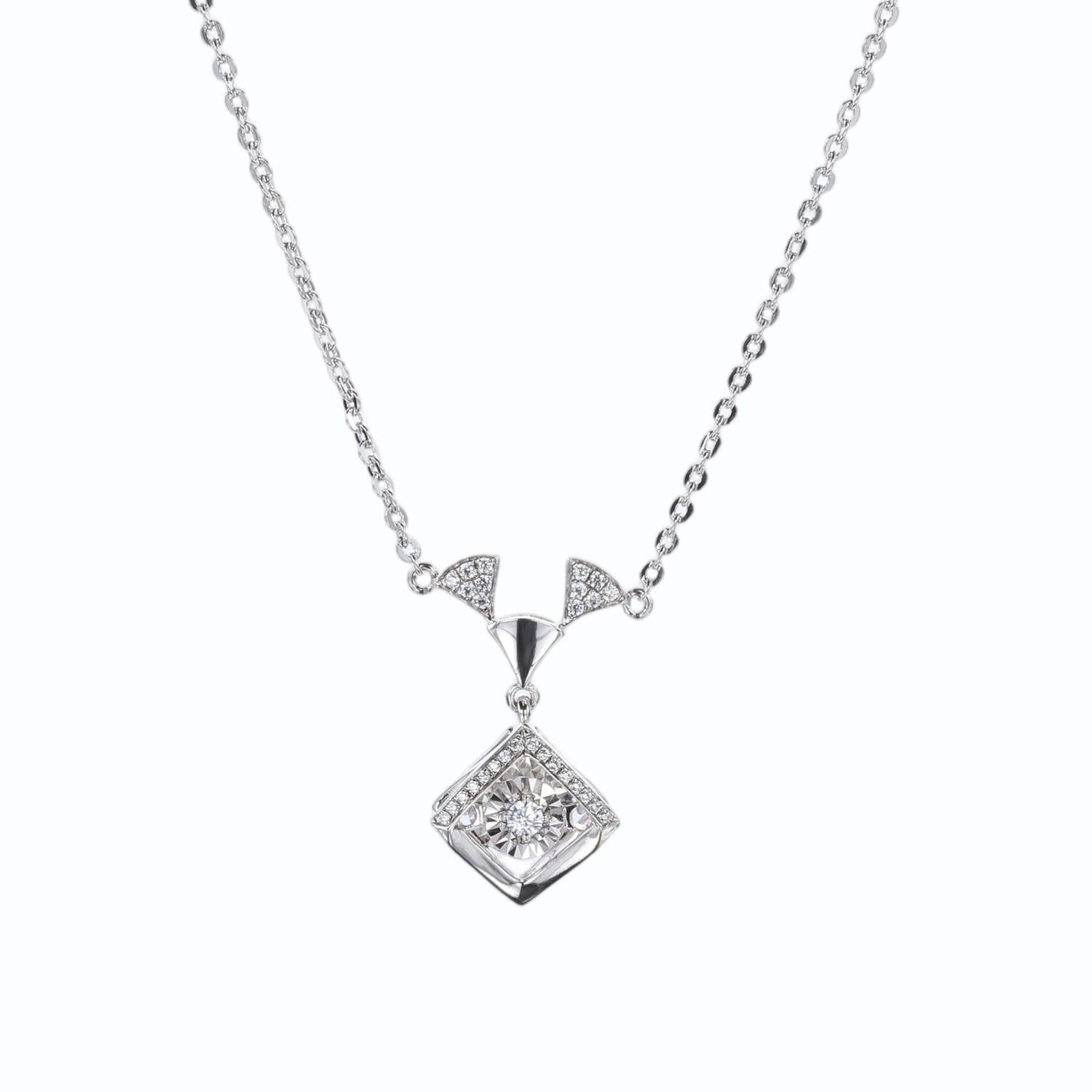 Sterling Silver Cubic Zirconia Geometric Sparkle Pendant Necklace