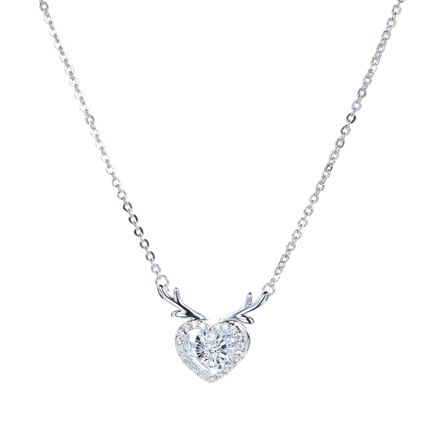 Sterling Silver Cubic Zirconia Heart - Antler Pendant Necklace