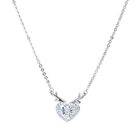 Sterling Silver Cubic Zirconia Heart - Antler Pendant Necklace