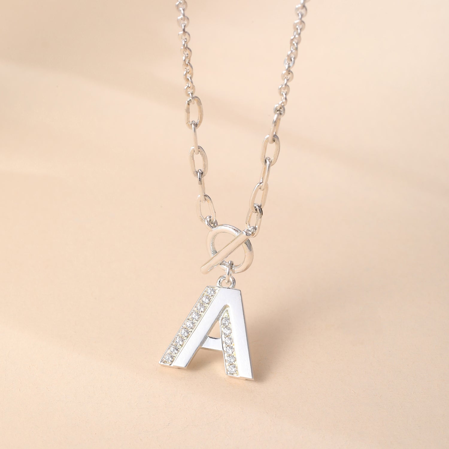Sterling Silver Cubic Zirconia Initial "A" Toggle Pendant Necklace