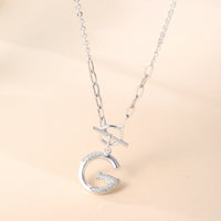 Sterling Silver Cubic Zirconia Initial "G" Toggle Pendant Necklace