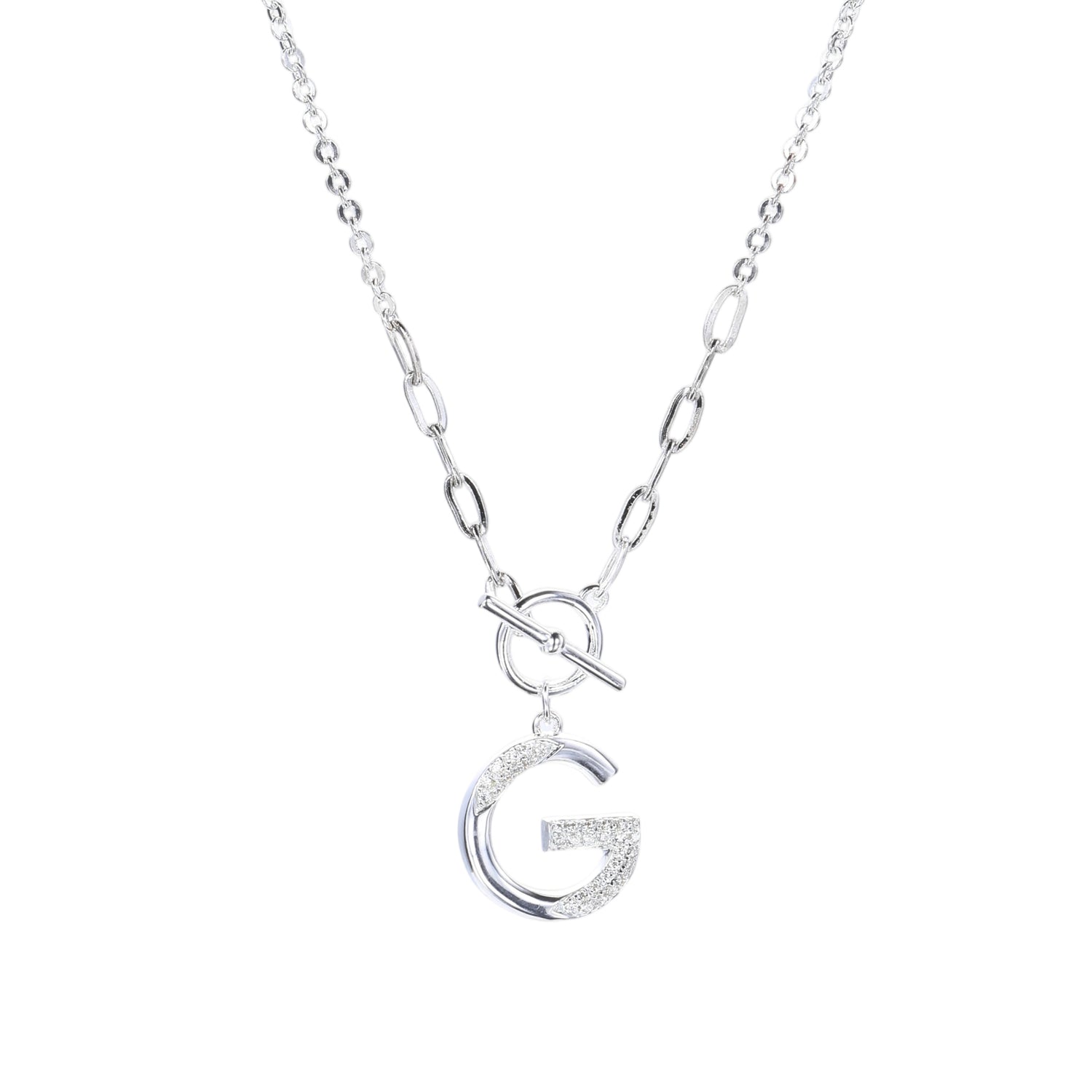 Sterling Silver Cubic Zirconia Initial "G" Toggle Pendant Necklace