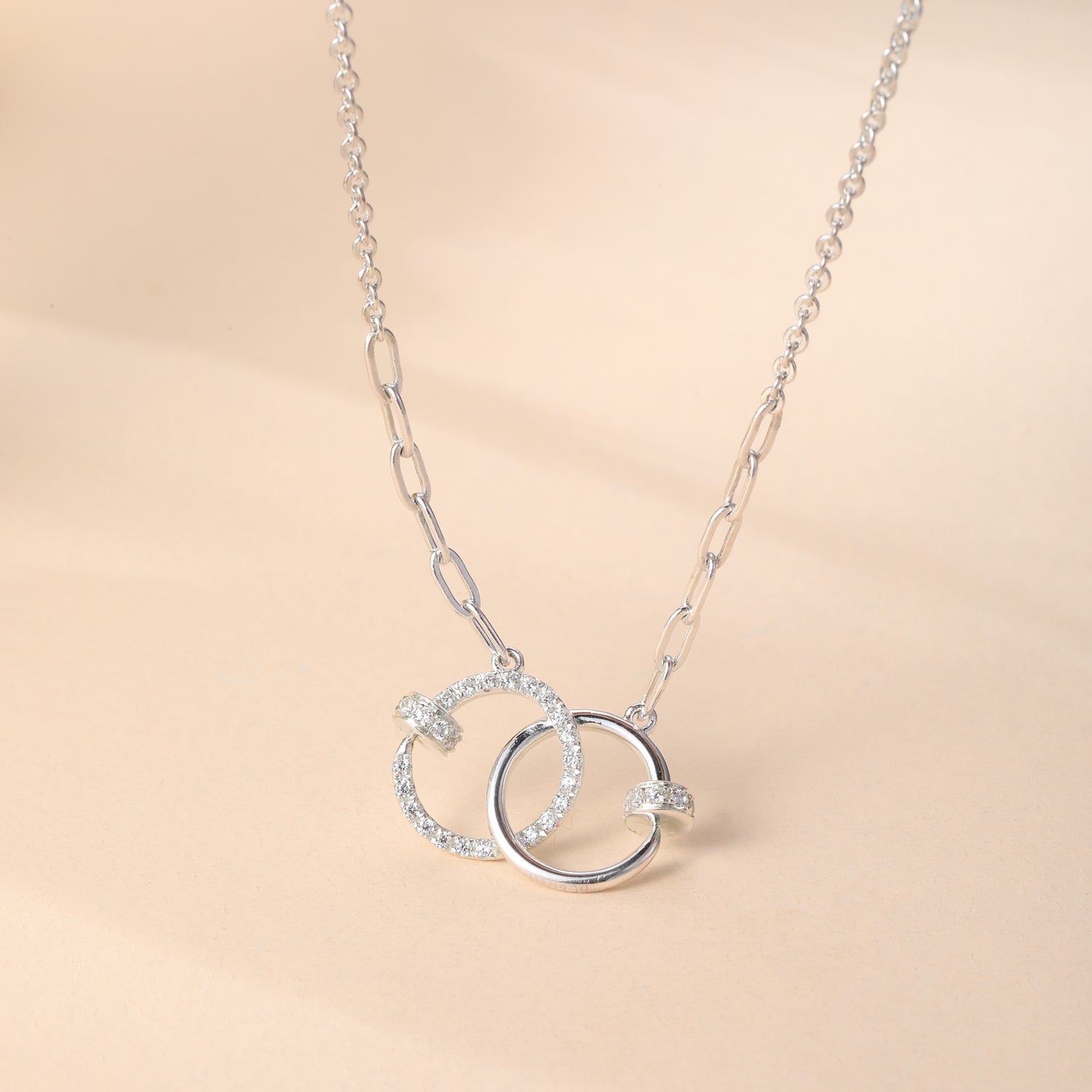 Sterling Silver Cubic Zirconia Interlocking Circles Pendant Necklace
