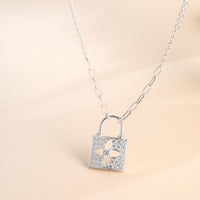 Sterling Silver Cubic Zirconia Padlock Pendant Necklace