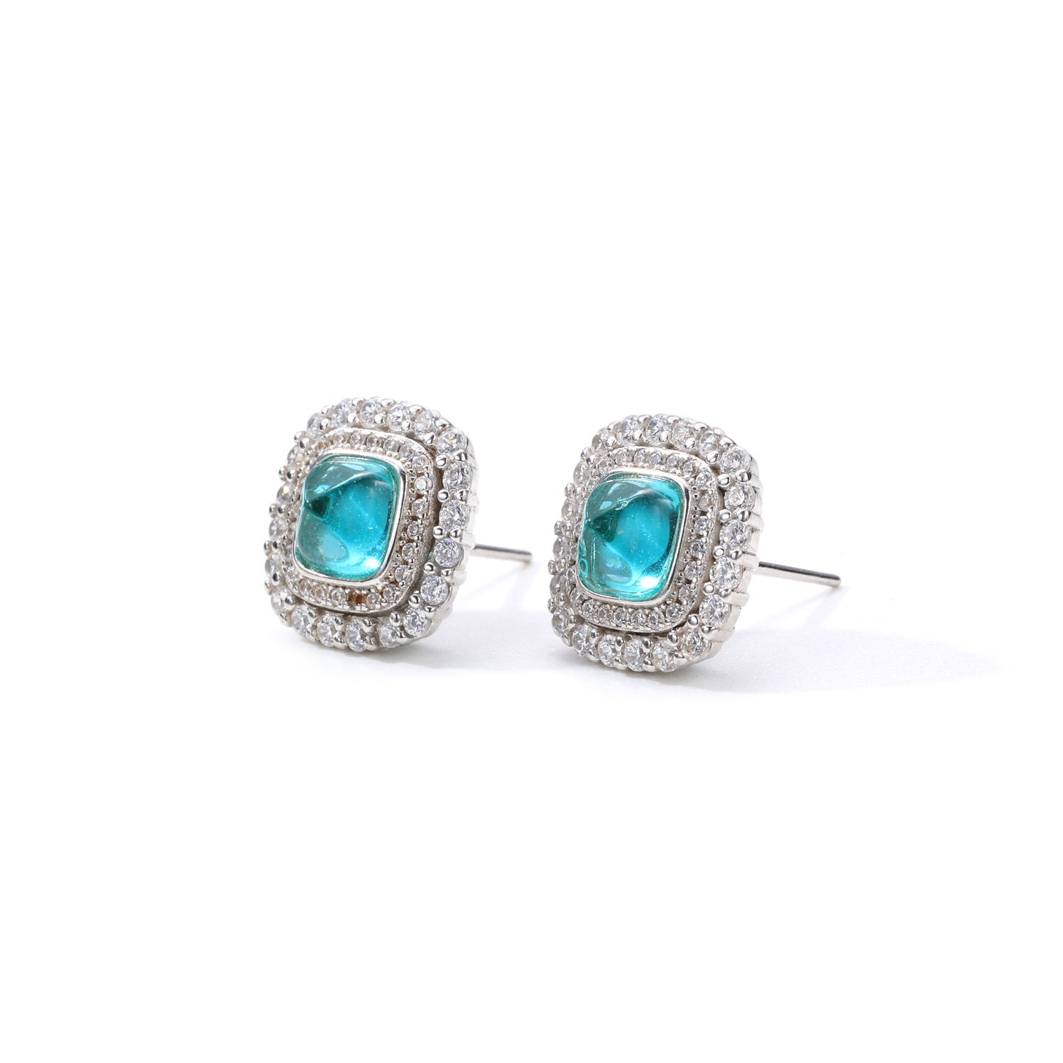 Sterling Silver Cubic Zirconia Turquoise - Hued Stud Earrings