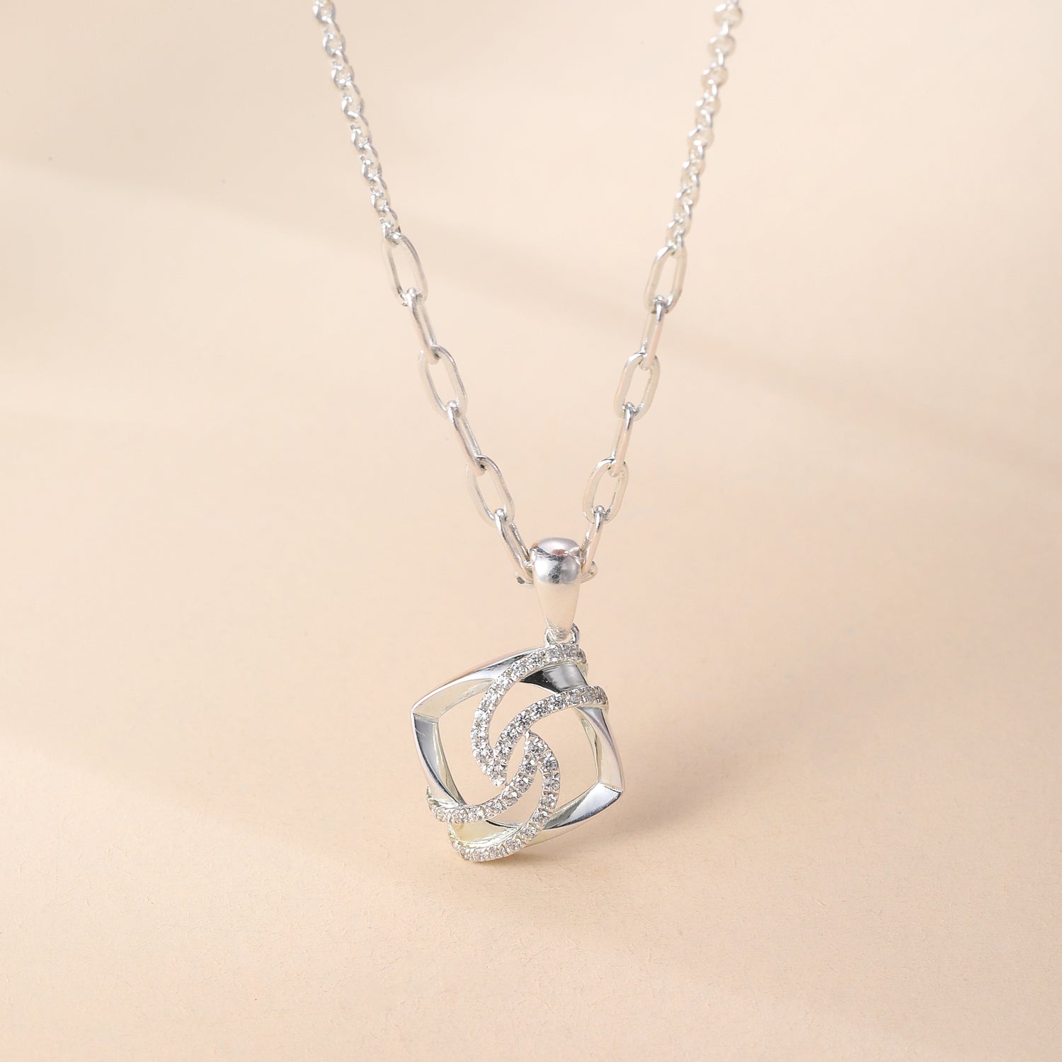 Sterling Silver Cubic Zirconia Twisted Rose Pendant Necklace