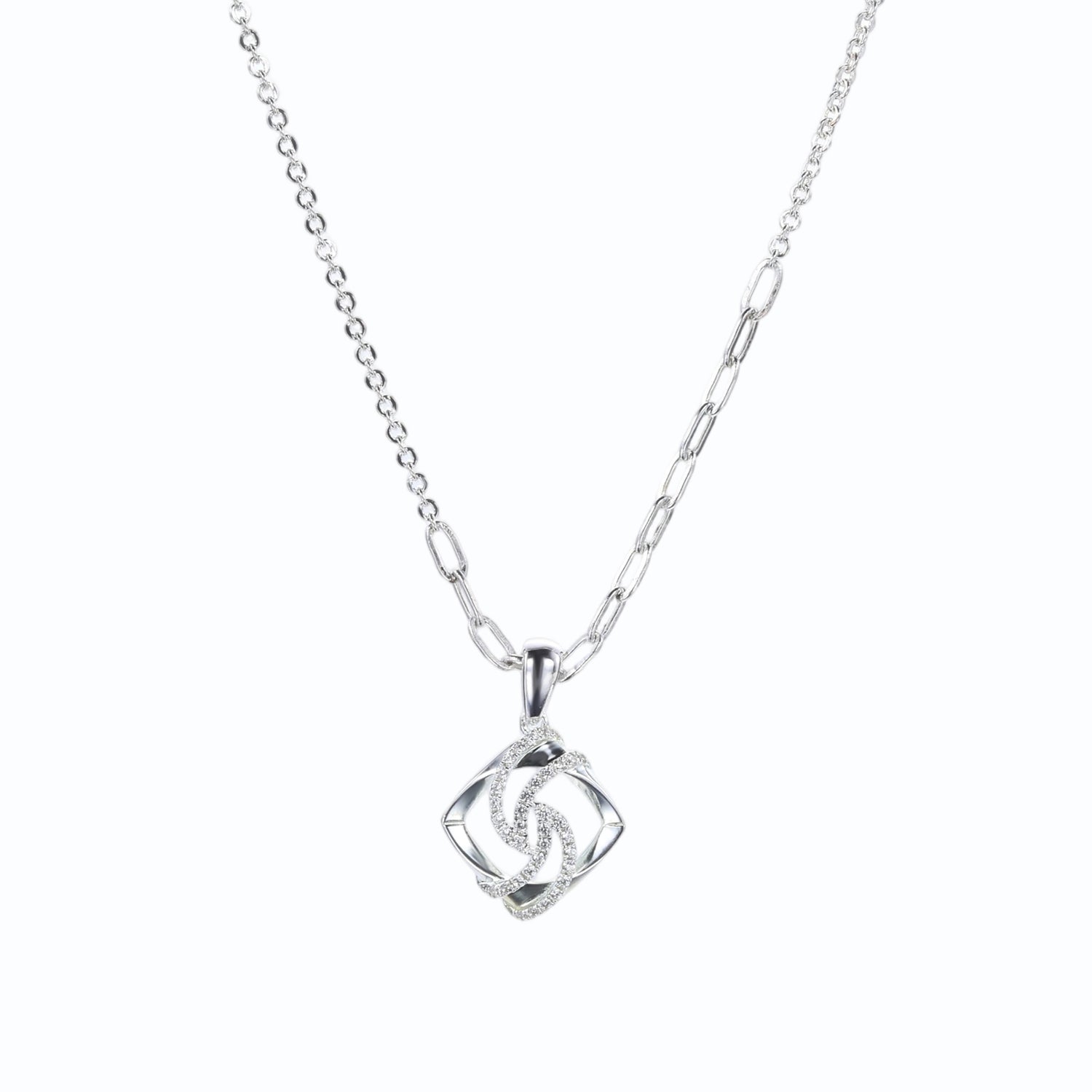 Sterling Silver Cubic Zirconia Twisted Rose Pendant Necklace