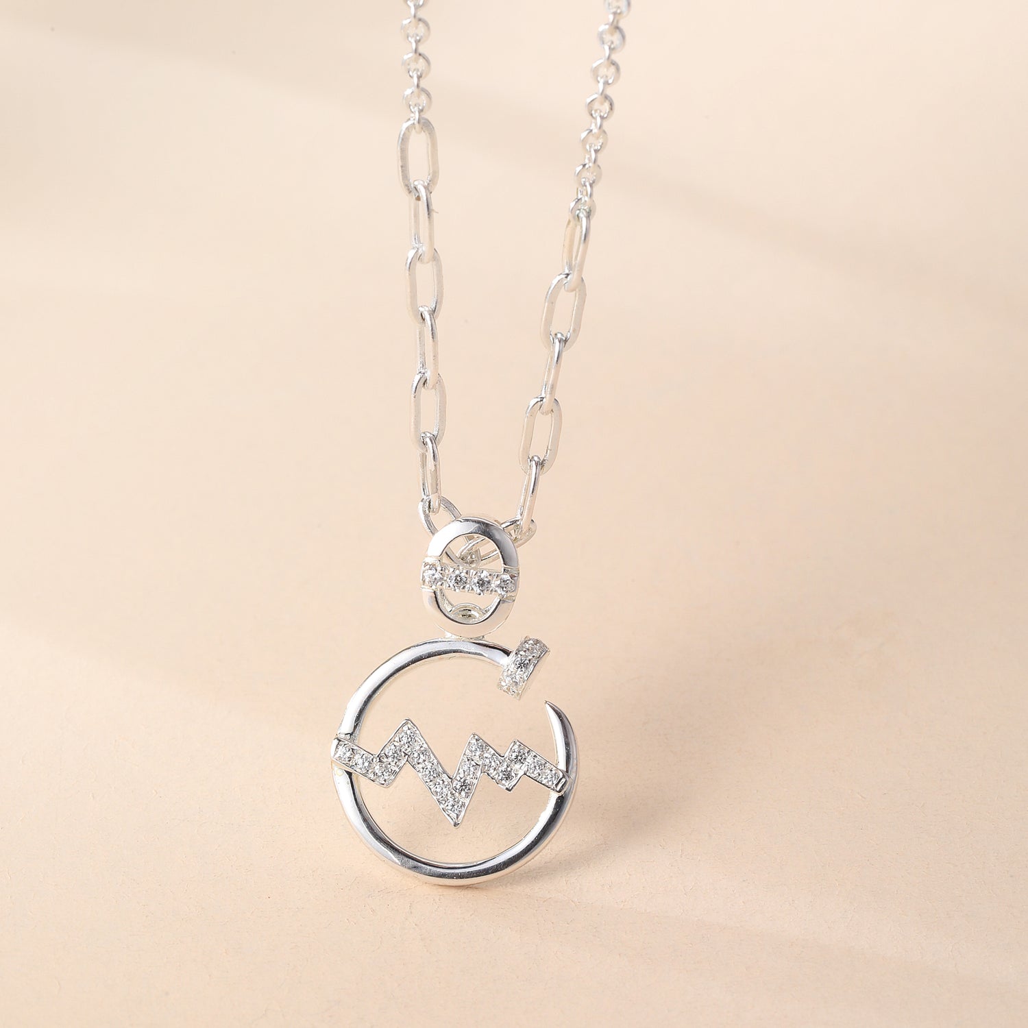 Sterling Silver Cubic Zirconia Zodiac Aquarius Pendant Necklace
