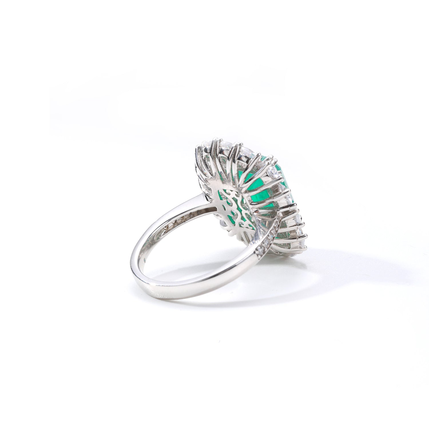 Sterling Silver Emerald - Green Cubic Zirconia Halo Ring