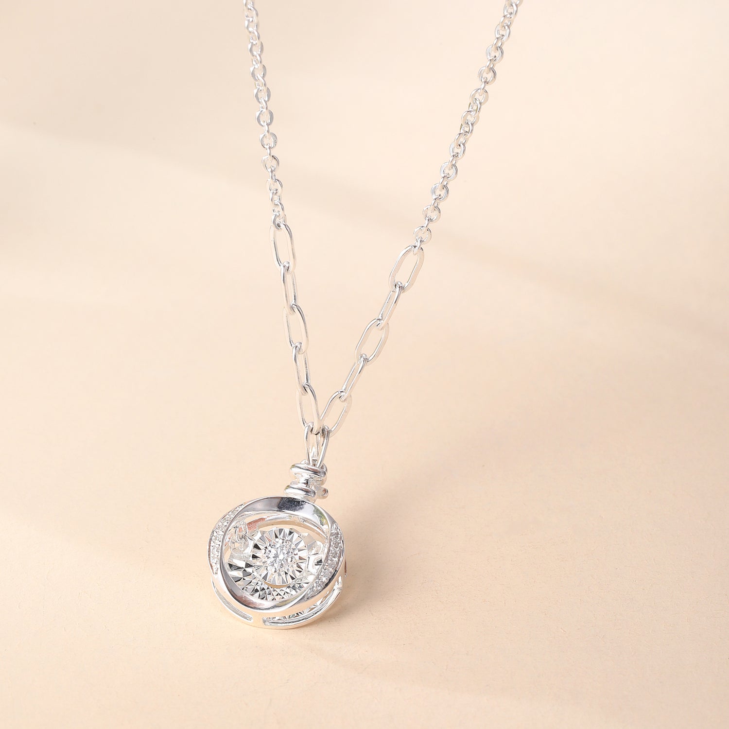 Sterling Silver Rotating Cubic Zirconia Pendant Necklace