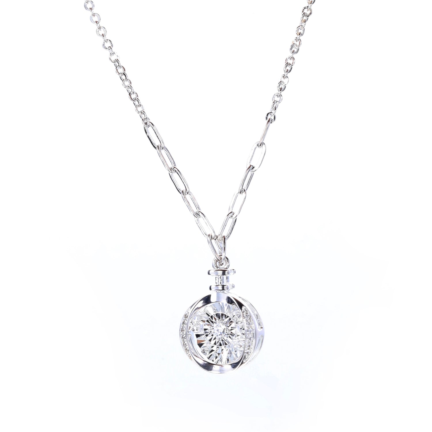 Sterling Silver Rotating Cubic Zirconia Pendant Necklace
