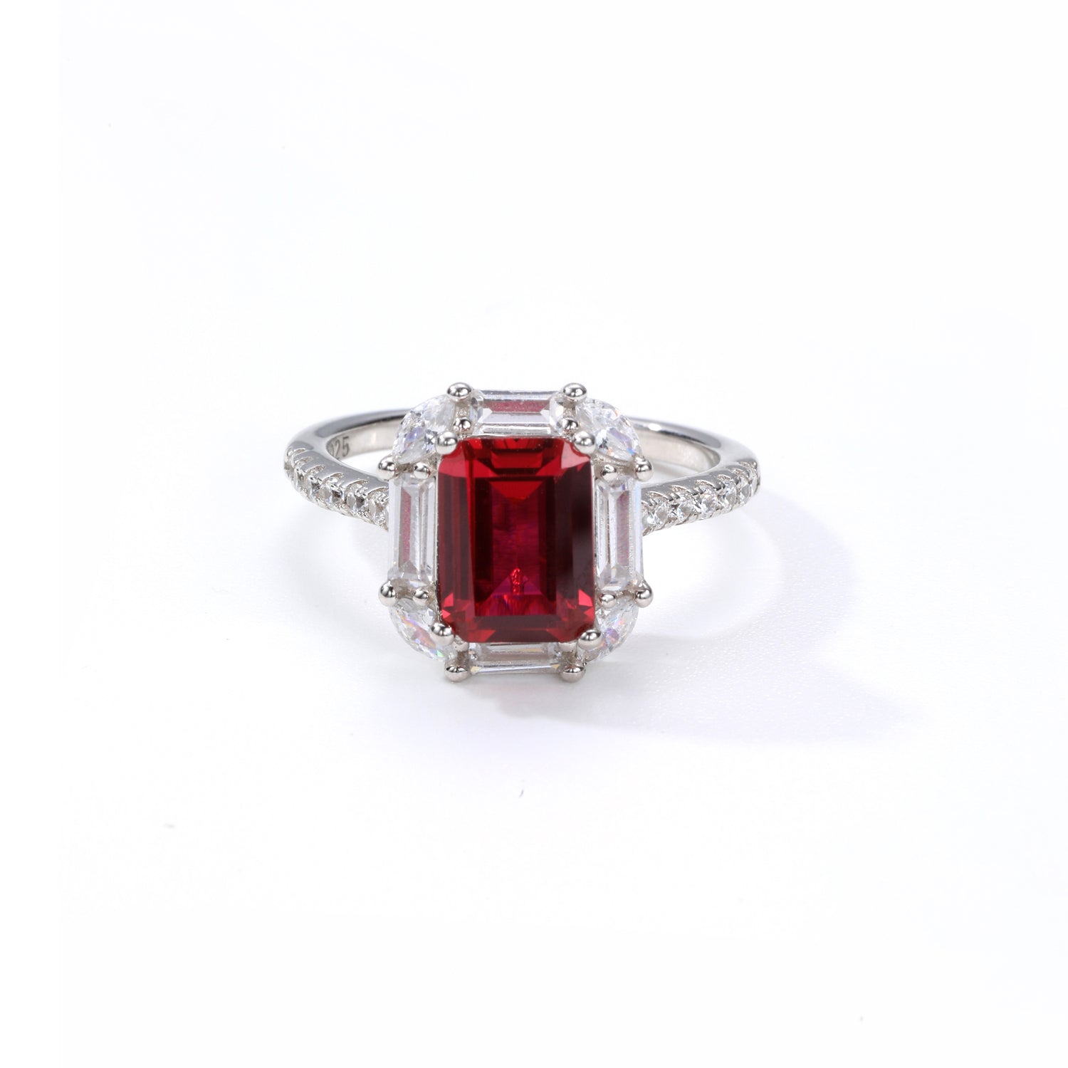 Sterling Silver Ruby - Red Cubic Zirconia Statement Ring