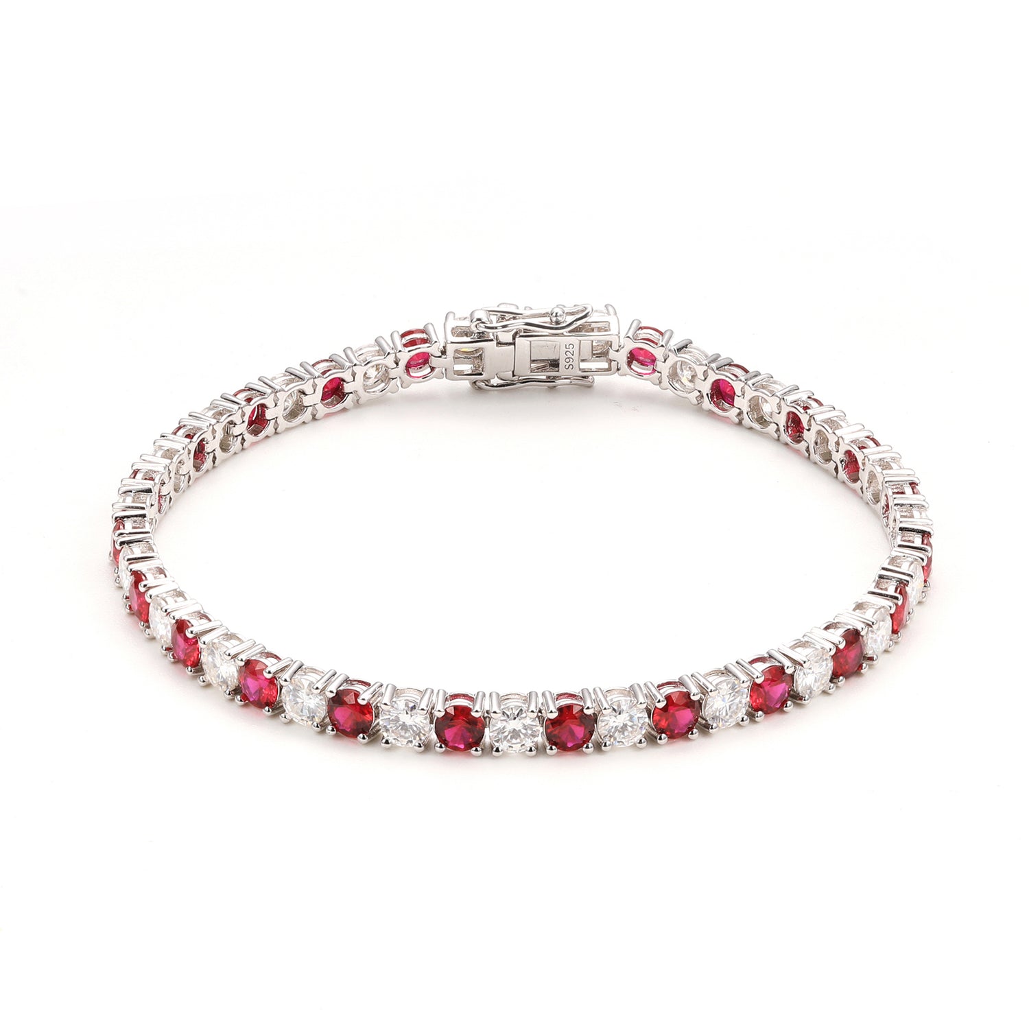 Tennis Bracelet with Alternating Red and White Zircons - Vintage Luxury Minimalist Design Statement Jewelry