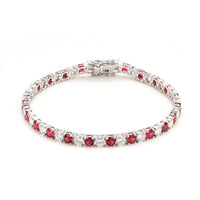 Tennis Bracelet with Alternating Red and White Zircons - Vintage Luxury Minimalist Design Statement Jewelry