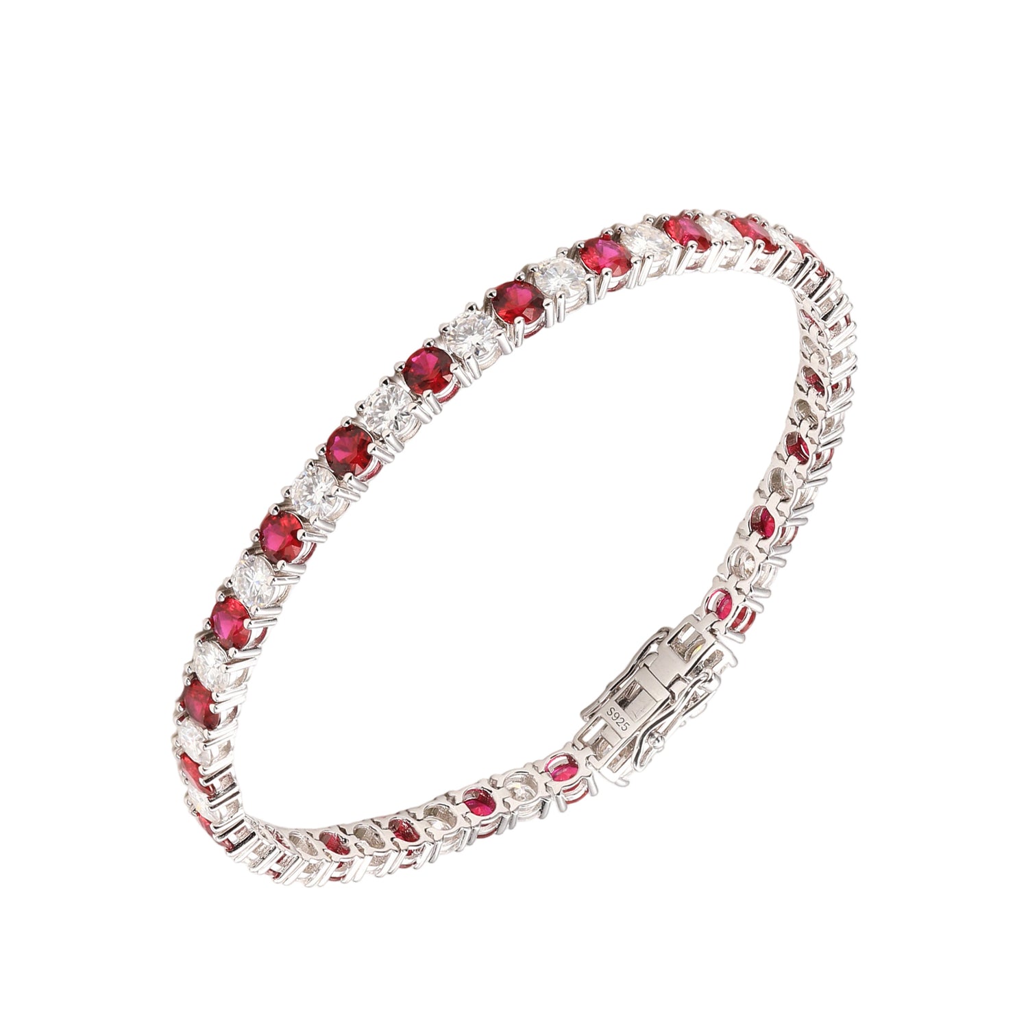 Tennis Bracelet with Alternating Red and White Zircons - Vintage Luxury Minimalist Design Statement Jewelry